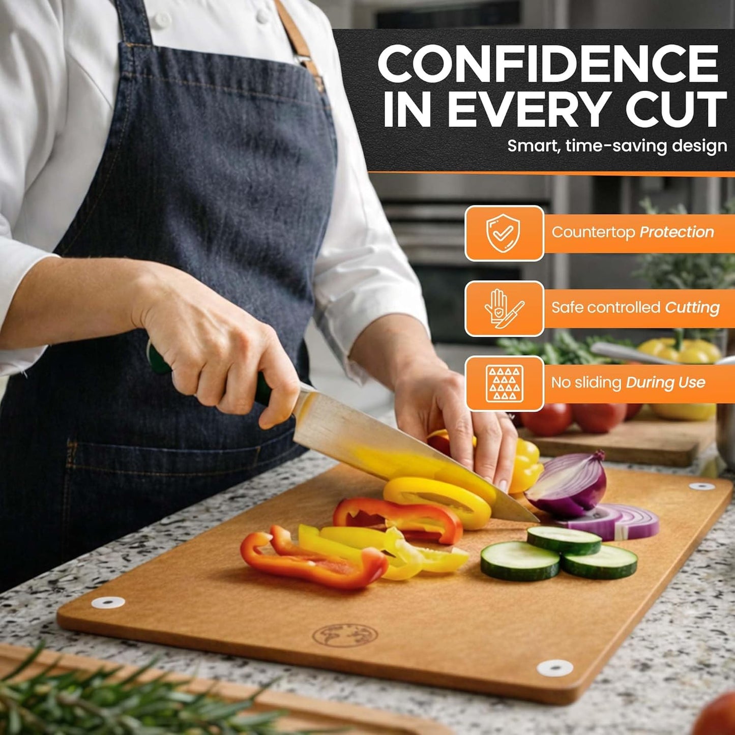 Earth's Dreams Composite Wood Cutting Board Set of 3 – Built In Juice Groove, Dishwasher Safe,Cutting Boards for Kitchen – Large, Medium & Small Non-Slip Wood Charcuterie & Chopping Boards (Tan/Black)