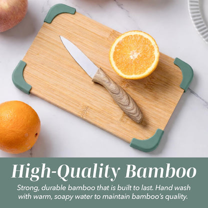 COOK WITH COLOR Non-Slip Cutting Board Set – Kitchen Essentials with Easy Grip Handle for Meat, Veggies, and Fruits, 3 Cutting Boards, Bamboo Non-Slip Grey