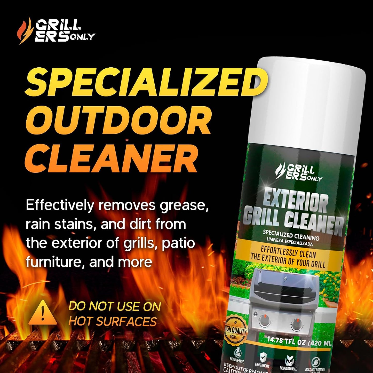 Grill Cleaner Spray & Degreaser | Heavy-Duty Grill Spray for BBQ, Griddles & Cast Iron Cleaner - Professional Outdoor Kitchen Formula - 35.2 fl oz.