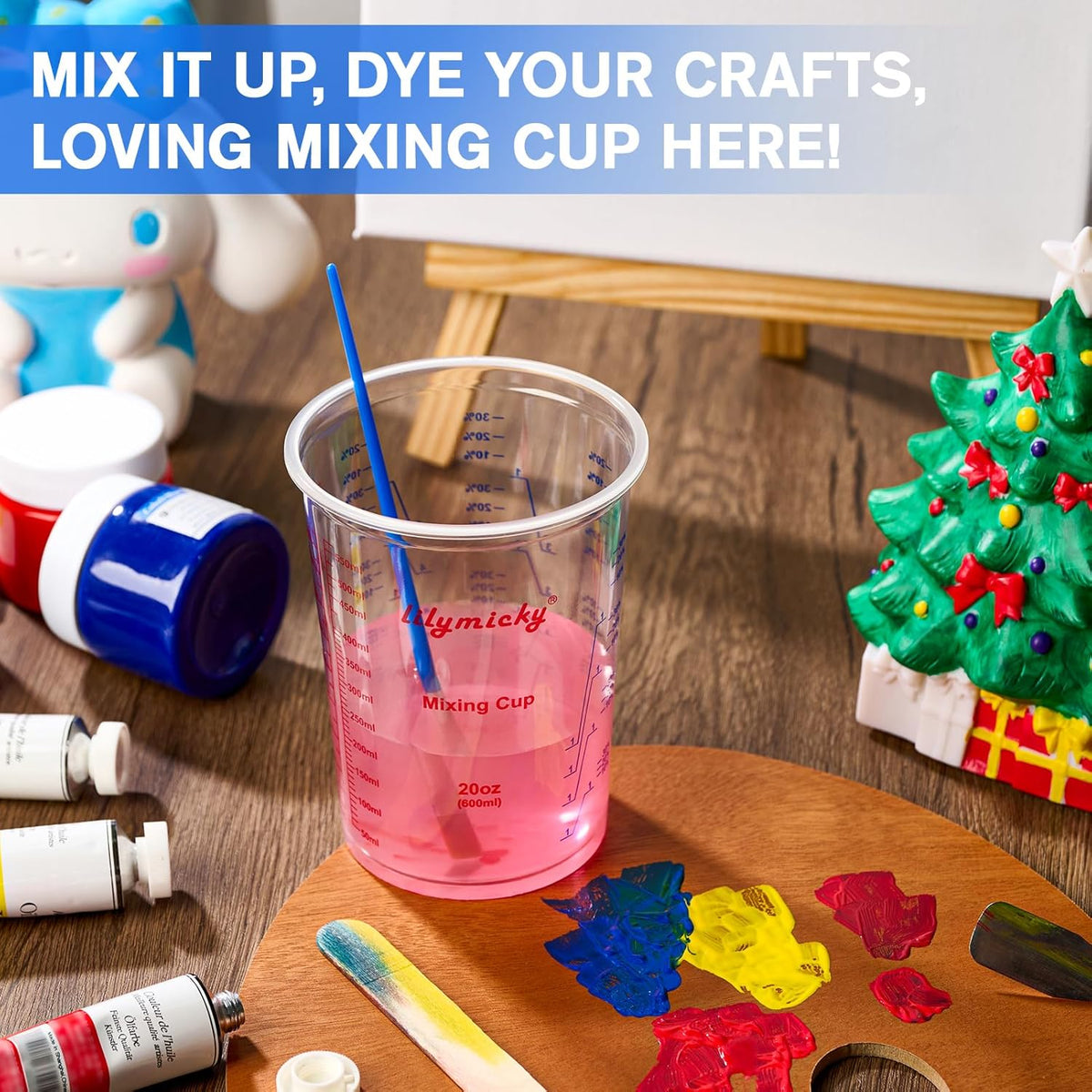 Plastic Mixing Cups, 20 oz Measuring Cups with Mixing Sticks