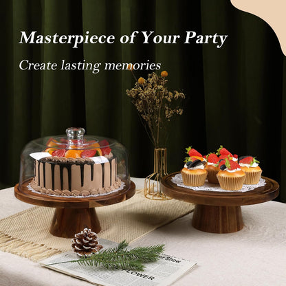 Bellsal Cake Stand with Dome Lid, 12in Acacia Wood Cake Plate with Cover, Wooden Cake Display Stand with Acrylic Dome, Cake Decorating for Baking Gift