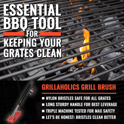 Grillaholics Grill Brush for Outdoor Grill - Safe Bristle Free BBQ Brush with Built-in Scraper – The Perfect Grilling Accessory for Cleaner Grilling