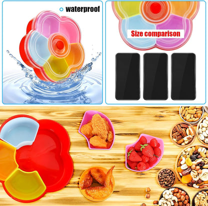 Divided Snack Serving Tray with Lid, Reusable Veggie Tray Snackle Box Container, Colored Flower Shaped Fruit Trays Large, Candy and Nut Snack Tray Appetizer Platter for Party, Travel