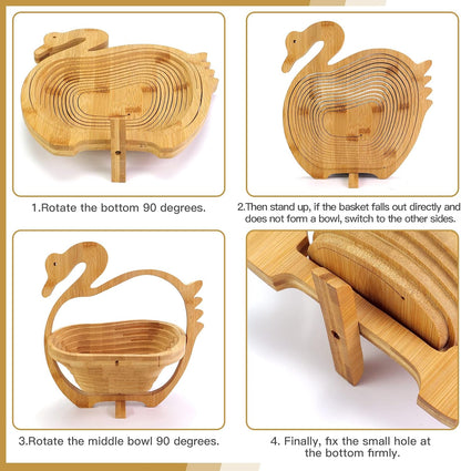 MYOSOTIS Foldable Fruit Basket Collapsible Bamboo Fruit and Veggie Basket Fruit Bowl Holder and Dried Fruit Basket For Holiday Party (Duck)