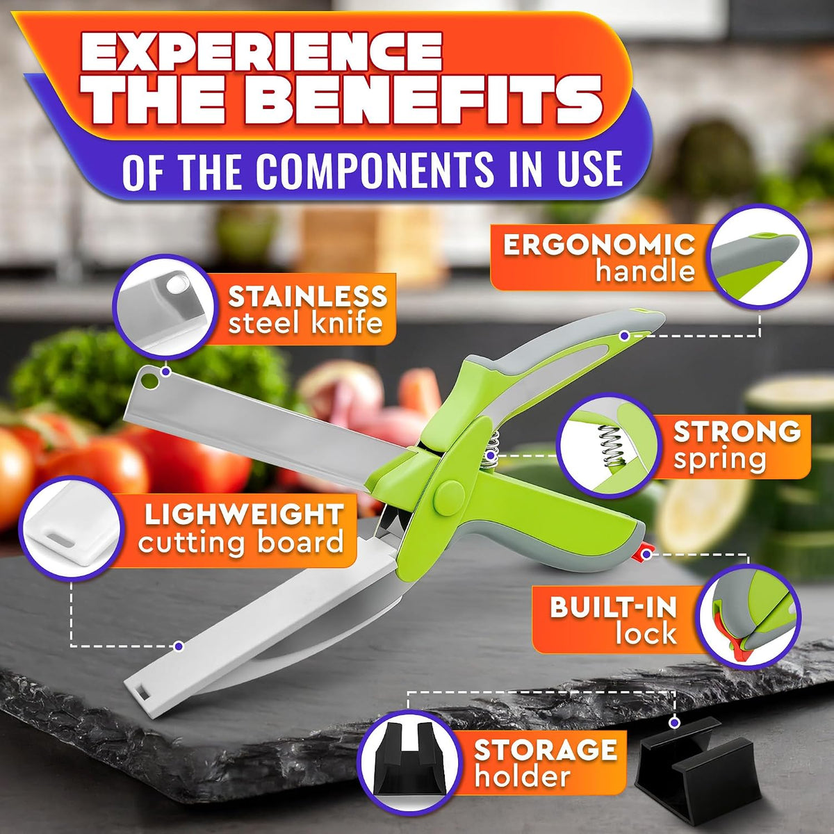 2 in 1 Kitchen Scissors for Food with Knife Sharpener (Grey)