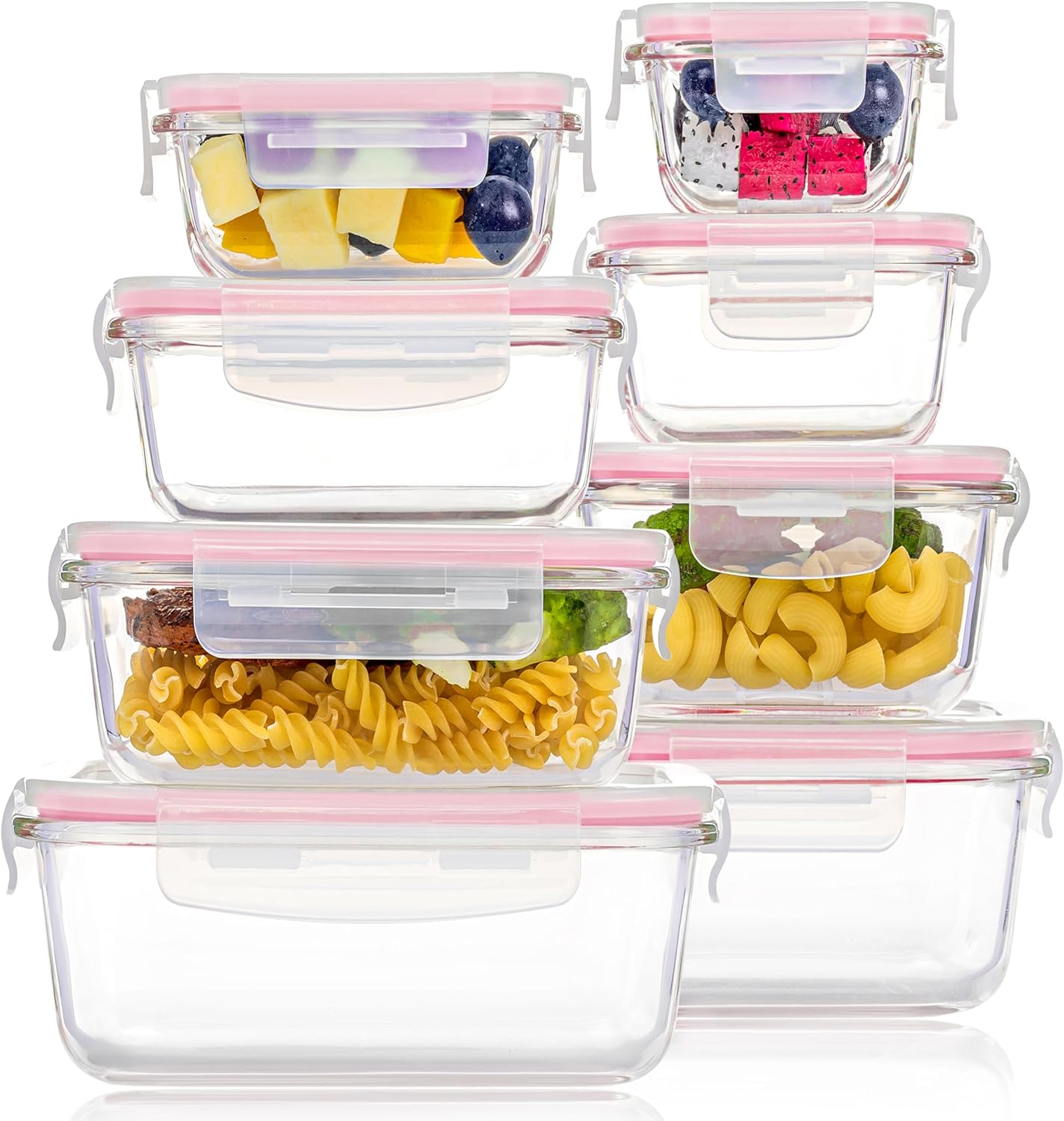 Vtopmart 8 Pack Glass Food Storage Containers with Airtight Lids, Glass Meal Prep Containers, Lunch Office Meal for Microwave, Oven, Freezer and Dishwasher, BPA Free