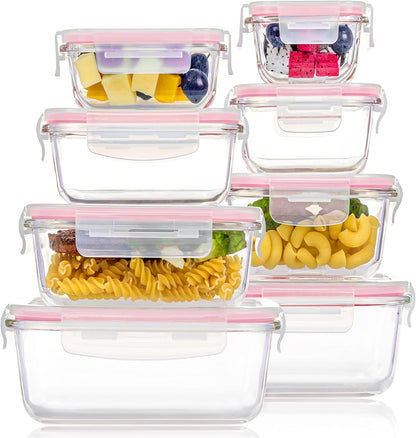 Vtopmart 8 Pack Glass Food Storage Containers with Airtight Lids, Glass Meal Prep Containers, Lunch Office Meal for Microwave, Oven, Freezer and Dishwasher, BPA Free