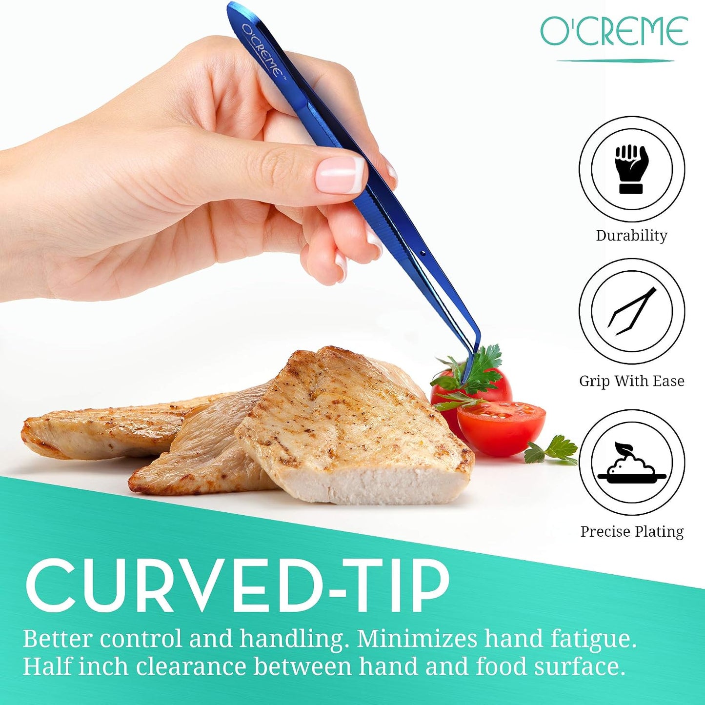 O'Creme Stainless Steel Precision Kitchen Tweezer Tongs 6.25" with Fine Tip (Purple)