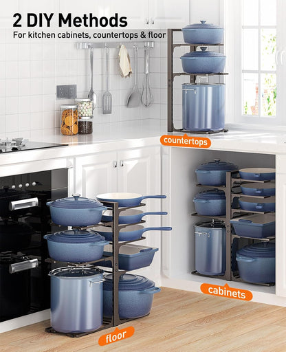 ORDORA Pots and Pans Organizer Under Cabinet 16.6", 8-Tier Adjustable Rack