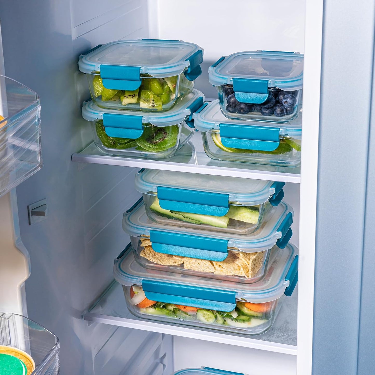 GENICOOK Glass Food Storage Containers With Glass Lids Bento Box Set Lunch Box Eco Friendly Meal Prep Containers Airtight – Plastic Free, Silicon Sleeve Bpa Free 4.4cup/ 5 * 1050ml