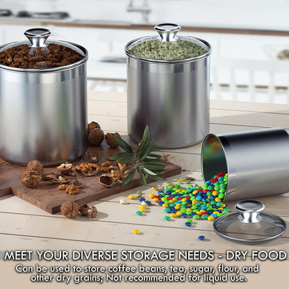 Cooks Standard Classic Stainless Steel Food Jar Storage Canister Set Medium, Airtight Containers with Glass Lid for Tea Coffee Sugar Flour Pantry Kitchen Counter, 4-Piece