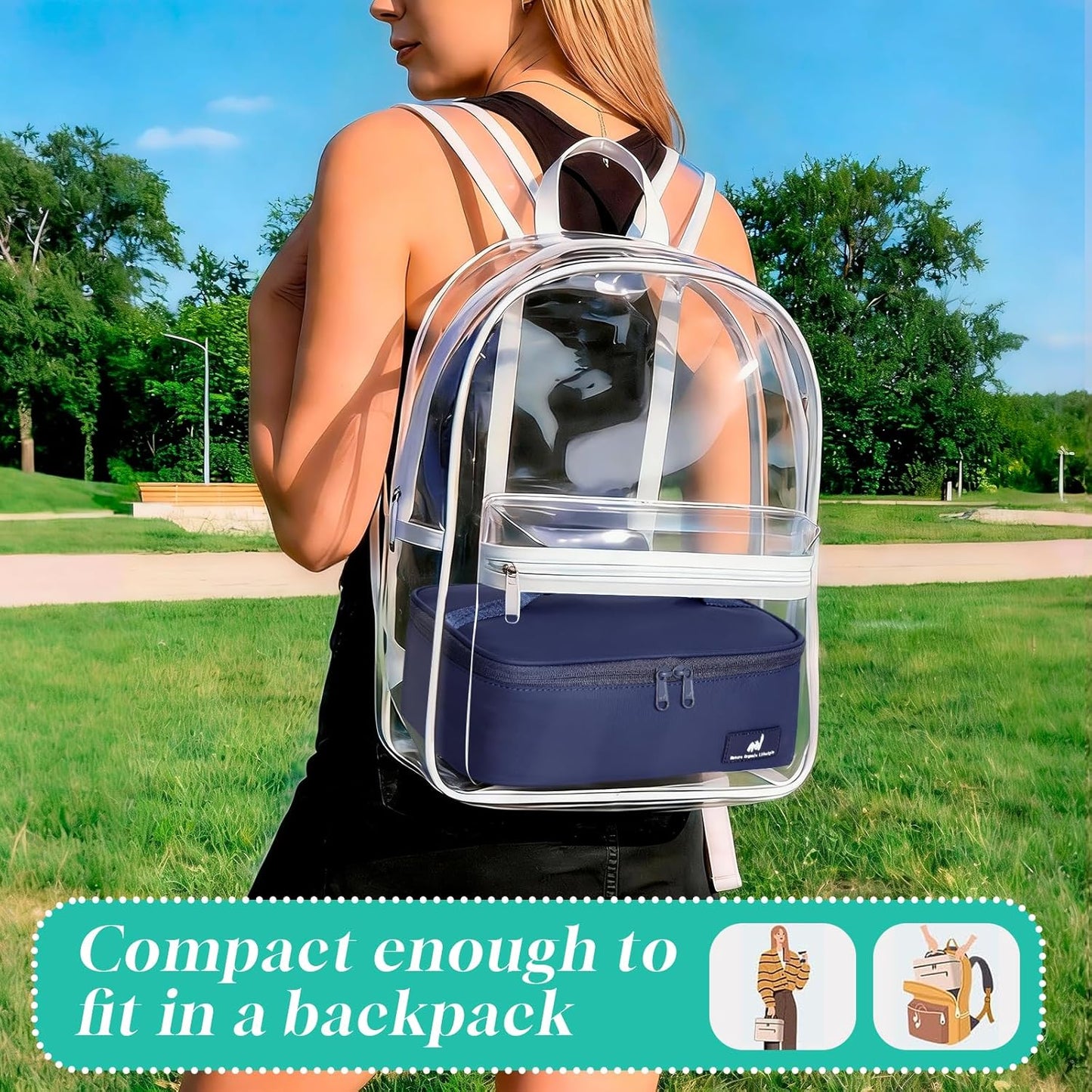 NOL Mini Insulated Lunch Bag for Women Men Kids | Small Leakproof Reusable Lunch Tote | Fits 6 Cans 330ml | Thermal Cooler for Work School Picnic Camping, Navy blue