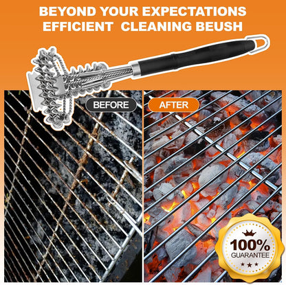 18" Bristle Free Grill Brush Barbecue Triple Scrubbers Cleaning Brush for Gas or Charcoal Grills,Compatible with Stainless Steel/Cast Iron/Porcelain Grill Grates