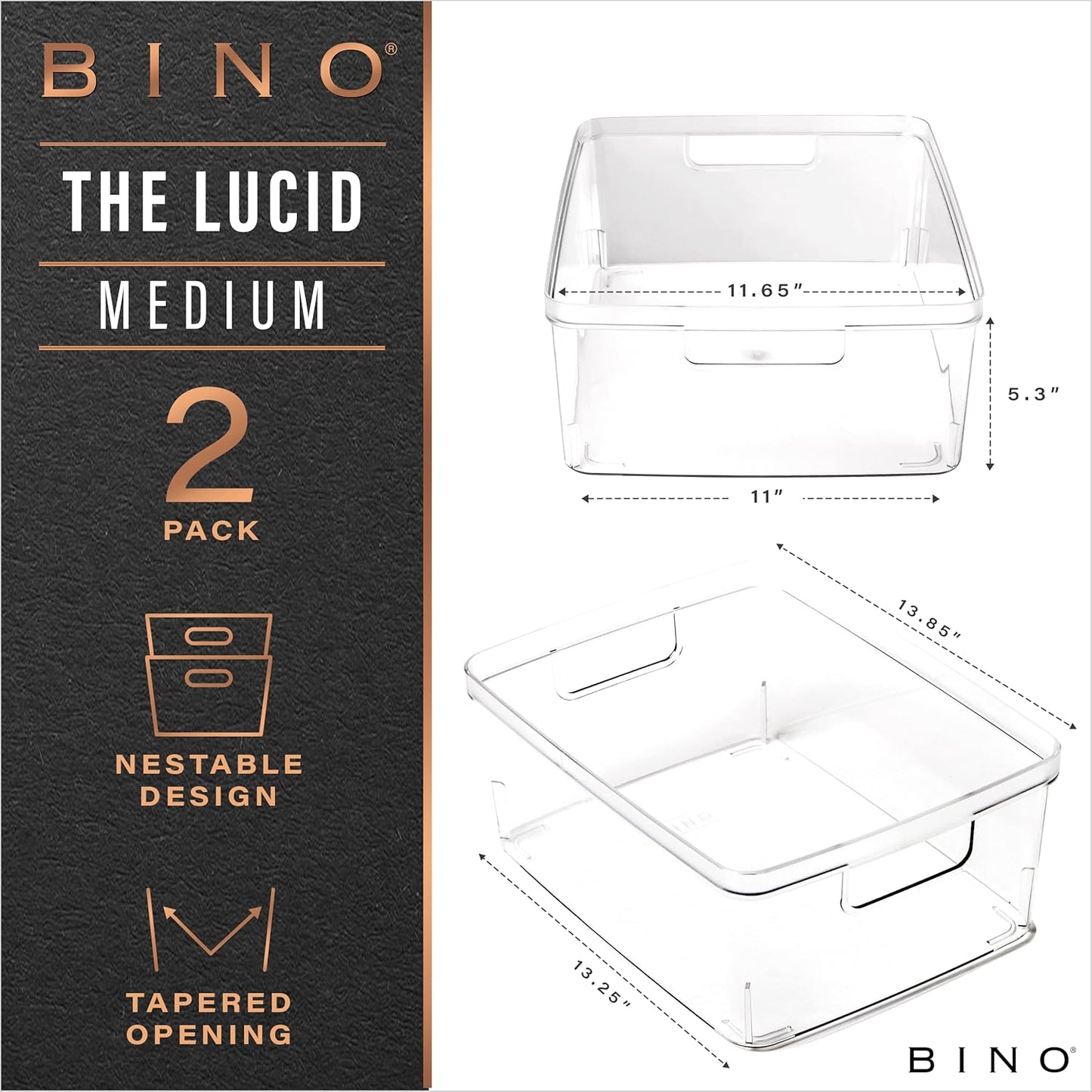 BINO | Plastic Bins, Large - 2 Pack | THE LUCID COLLECTION | Multi-Use| Built-In Handles | BPA-Free | Clear Storage Containers | Fridge Organizer | Pantry & Home Organization