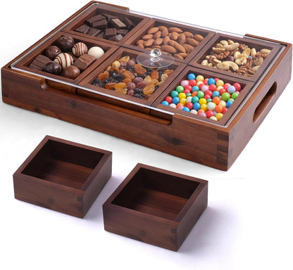 Set7 Wood Serving Tray With Handles And Lid – Large Rectangular Breakfast & Ottoman Tray with Raised Edges, Serving Platter Snack Tray, Serving Tray with Food, Drinks, Appetizer Dishes & Dessert Trays