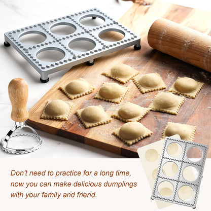 Geetery 5 Pcs Ravioli Mold Set 2 Inch Square Ravioli Maker Cutter Kit with 12-Hole Raviolis Press 3 Pasta Cutter Stamps Wooden Rolling Pin Pasta Making Tool for Homemade Raviolis Home Restaurant Use