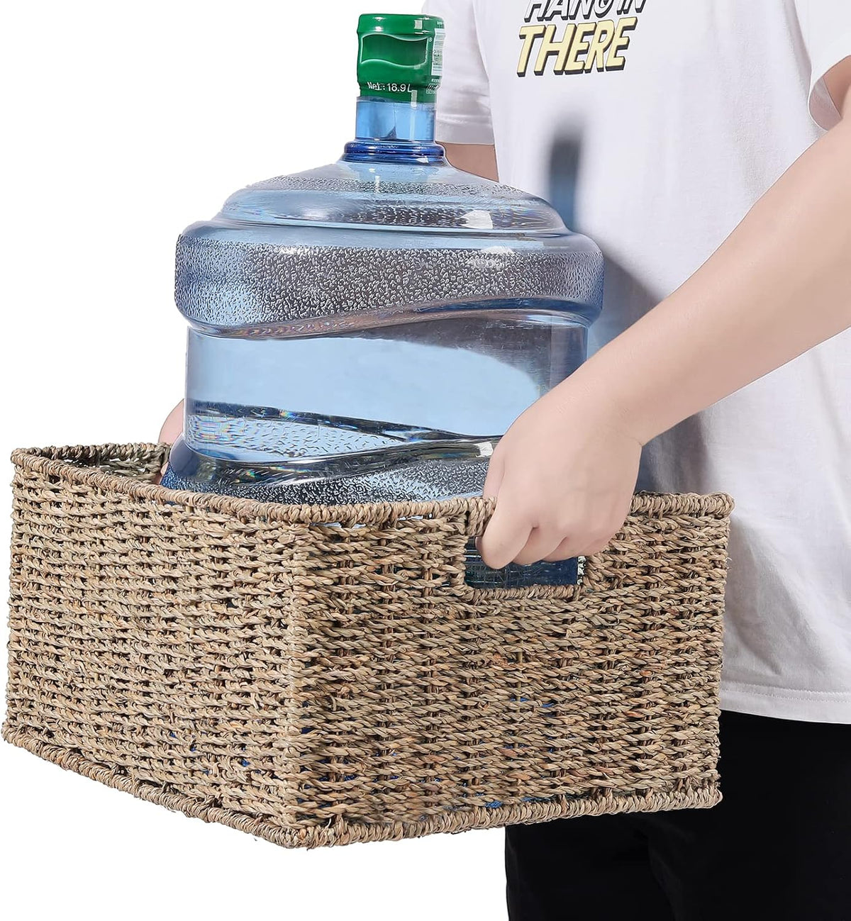 HOONEX Water Hyacinth Storage Baskets, Wicker Baskets for Storage, Hand Woven Baskets with Carry Handles, Set of 2, Natural