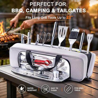 22" Grill Tool Bag, Heavy Duty BBQ Accessories Organizer with Wide-Open Design, Large Griddle Utensil Storage Bag for Blackstone, Camping, Tailgating, BBQ Gifts for Men（Bag Only）