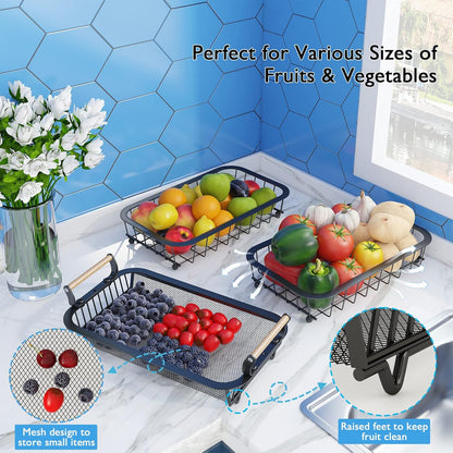 ANTOPY 2 Tier Fruit Basket with 2 Banana Hangers, Countertop Fruit Vegetable Basket Bowl for Kitchen Counter Metal Wire Fruits Storage Stand Holder Organizer for Bread Snack Veggies Produce