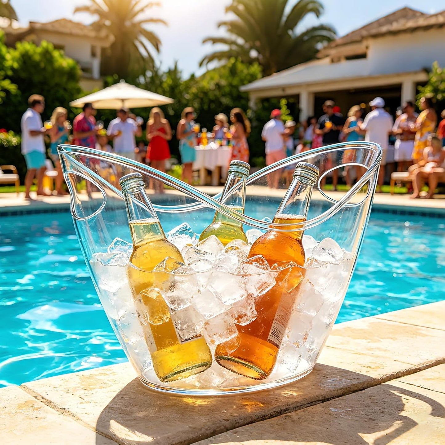 7.5L Large Ice Bucket for Parties with Scoop, Clear Plastic for Cocktail Bar | Beverage Cooler Tub for Wine, Champagne, Beer & Drinks. Durable Container for Mimosa Bar, BBQs, Home Bar & Events.