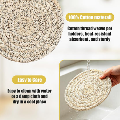 Trivets for Hot Dishes, Hot Pads for Kitchen, 7'' Trivets for Hot Pots and Pans, Pot Holders for Kitchen, Pot Holders Heat Resistant 4-Pcs, Kitchen Essentials for New Home (Brown)