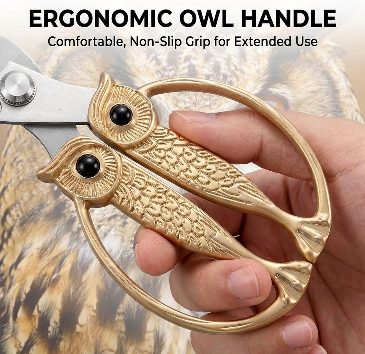 XSNBRD All Purpose Kitchen Scissors, Pearl Gold Stainless Owl Shears.