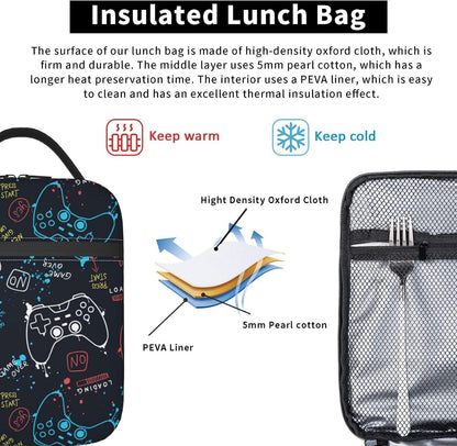 Black Cat Reusable Lunch Box Food Bag Insulated Lunch Bag for Teenage Boys Girls School Beach