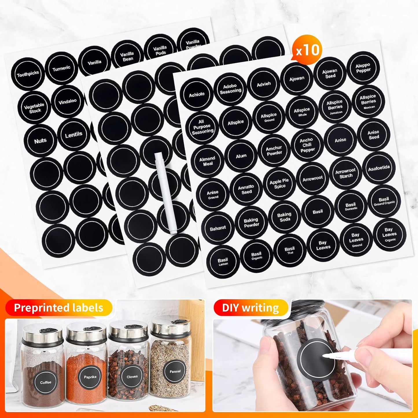 Segarty Food Label Stickers, 300 Pcs Blank Expiration Date Stickers to Write On, with 1 Black Pen, Waterproof Removable Freezer Labels for Glass Spice Jars, Canister, Food Container