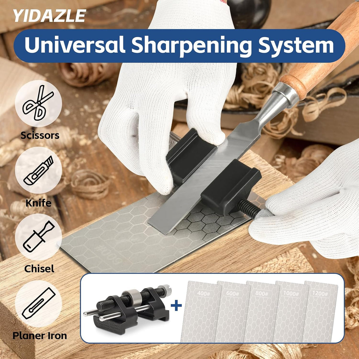 Chisel Sharpening Jig with Honing Guide & 5 Diamond Sharpening Stones