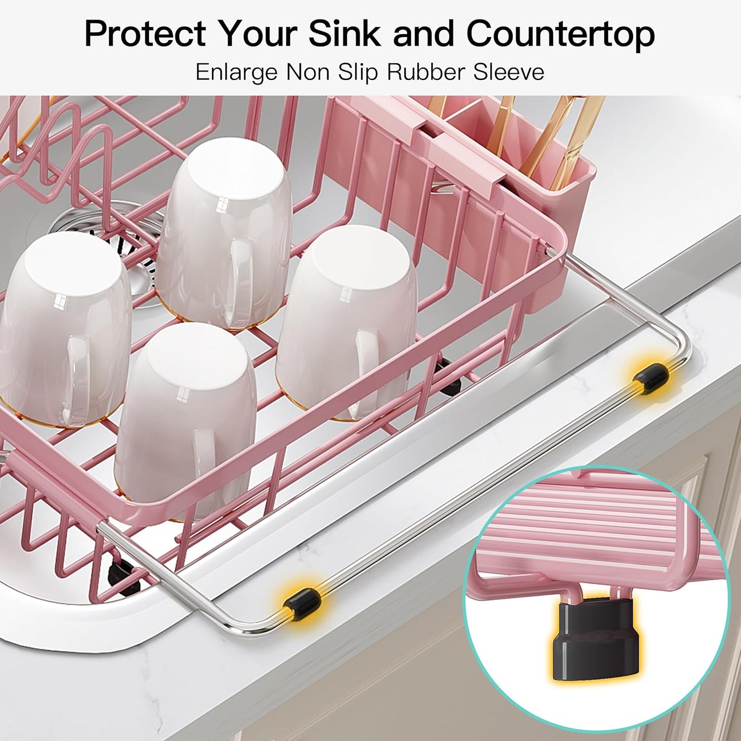 JASIWAY Dish Drying Rack in Sink, Expandable Stainless Steel Dish Drainers for Kitchen Counter, Dish Dryer Rack for Inside Sink, Over The Sink Dish Racks with Utensil Holder, Silver