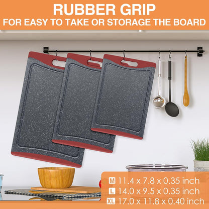 Extra Large Cutting Boards, Plastic Cutting Boards for Kitchen (Set of 3) Cutting Board Set Dishwasher Chopping Board with Juice Grooves Easy-Grip Handles, Dark Grey, Empune
