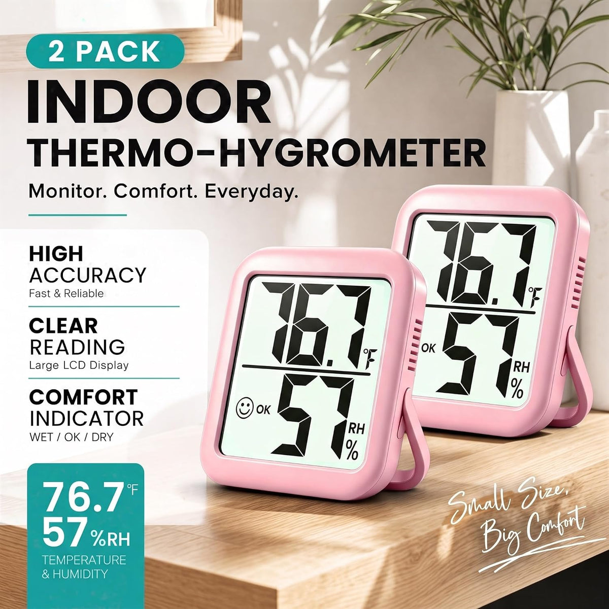 Antonki 2 Pack Room Thermometer Indoor Hygrometer