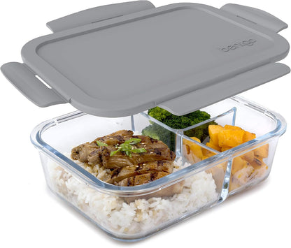 Bentgo Glass Lunch Box - Leak-Proof Bento-Style Food Container with Airtight Lid and Divided 3-Compartment Design - 5 Cup Capacity for Meal Prepping, and Portion-Controlled Meals for Adults (Green)