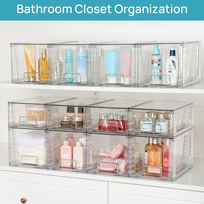 Vtopmart 8 Pack Large Stackable Storage Drawers,Clear Acrylic Drawer Organizers with Handles, Easily Assemble for Fridge, Bathroom,Kitchen Undersink,Cabinet,Pantry Organization and Storage