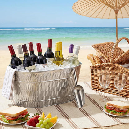 2 Set 4 Gallon Galvanized Beverage Tub Include 2 Ice Buckets with Handle 2 Ice Scoops and 2 Insulated Mats Drink Bucket Cubetas Para Cerveza for Cocktail Bar Party Chill Wine Champagne Beer