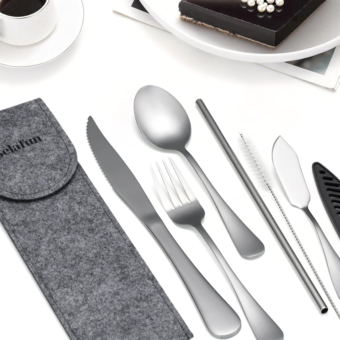 Camping Cutlery Set: Premium Portable Silverware Set with Case for Lunch Box, Travel, and Work Durable, Eco-Friendly, and Compact Utensils Including Fork, Spoon, and Knife for Adults on the Go