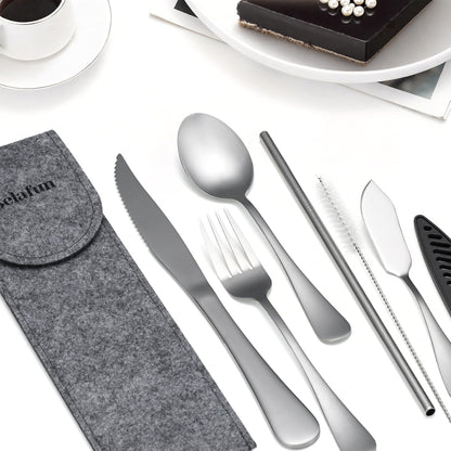 Camping Cutlery Set: Premium Portable Silverware Set with Case for Lunch Box, Travel, and Work Durable, Eco-Friendly, and Compact Utensils Including Fork, Spoon, and Knife for Adults on the Go