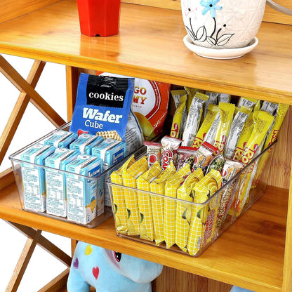 wilfox Pantry Organization, 3 Pack Clear Organizer Bins with Removable Dividers for Pantry, Kitchen, Fridge, Cabinet, Stackable Storage Bins for Snack, Pouches, Spice Packets