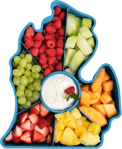 KOLORAE Michigan Serving Tray - Unique 7 Compartment Mitten State Reusable Snack Tray w/Dressing Cup. Great for Entertaining and Storage for Appetizers, Snacks, Chips & Dip