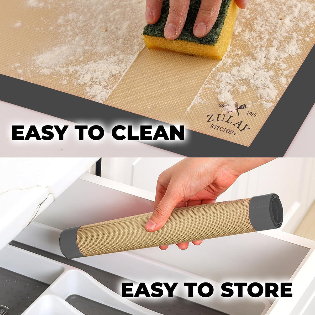 Zulay Kitchen Silicone Baking Mat – 16.5"×11.6" BPA-Free Reusable Baking Sheet, Heat Resistant 480°F – Non-Slip Border, Perfect for Cookies, Bread, Pastries & Oven Use - (Dark Gray)