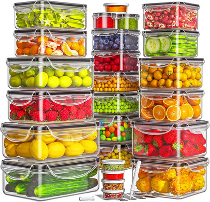 HOMETALL 40 PCS Food Storage Containers with Lids Airtight, 100% Leakproof Plastic Meal-Prep Containers Reusable(20 Containers & 20 Lids),Microwave and Dishwasher Safe, Includes Labels & Pen