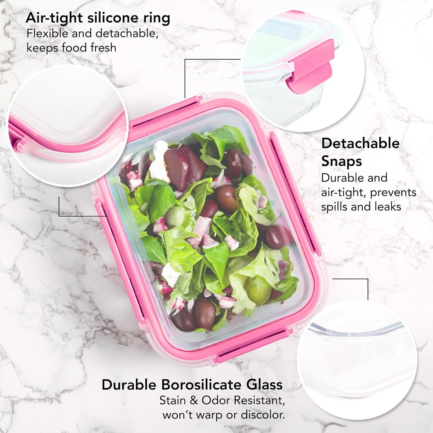 ECOBERI Glass Meal Prep Containers with Silicone Sleeves, 3 Piece 4.5 Cup Set, Borosilicate Glass Food Storage with Leak-Resistant Lids, Oven, Microwave, Freezer and Dishwasher Safe