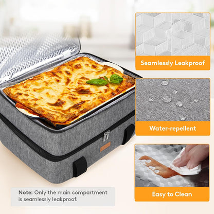LUNCIA Insulated Single Decker Casserole Carrier, Lasagna Lugger Tote Keeps Food Hot or Cold, Thermal Lunch Bag for Potluck Parties, Picnic and Cookouts, Fits 9" x 13" Baking Dish, Black