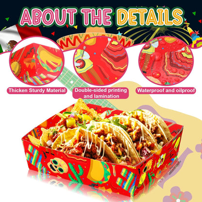 Harloon 36 Pack Mexican Nacho Trays 5 lb Extra Large Mexican Paper Food Trays Fiesta Disposable Cardboard Serving Boats for Cinco De Mayo Taco Fries Snacks Birthday Party Supplies(Floral)