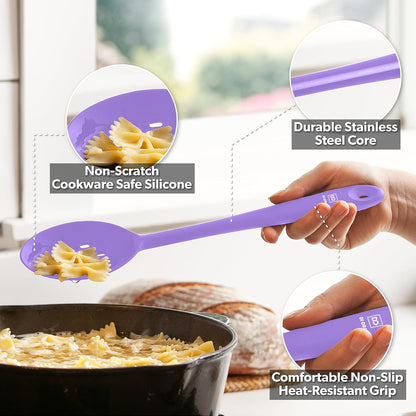 DI ORO Silicone Spoons for Cooking - Large Kitchen Spoons for Mixing, Serving, & Stirring - 600°F Heat-Resistant Non Stick Utensils – Big Solid & Slotted - Dishwasher Safe (2pc, Black)