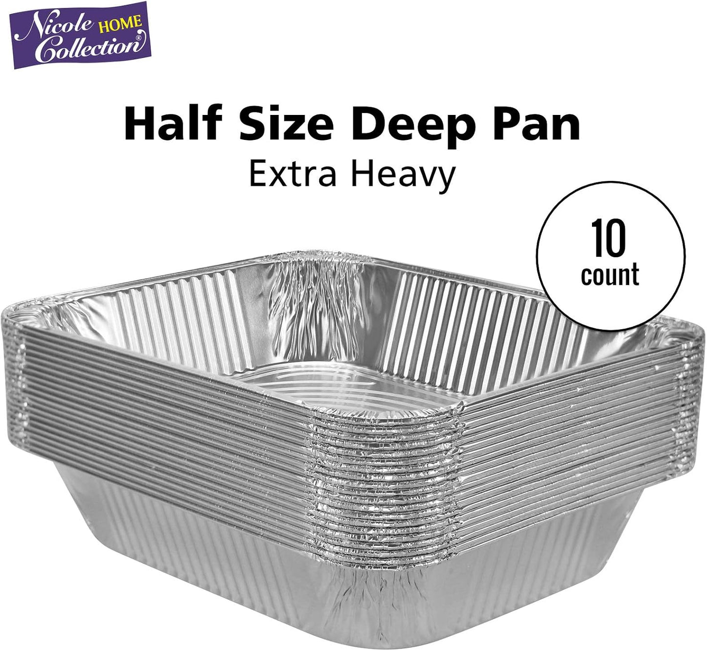 Nicole Home Collection Aluminum Pans With Lids Half Size 9x13 Extra Heavy Duty, Disposable Foil Pans For Baking (25 Sets)