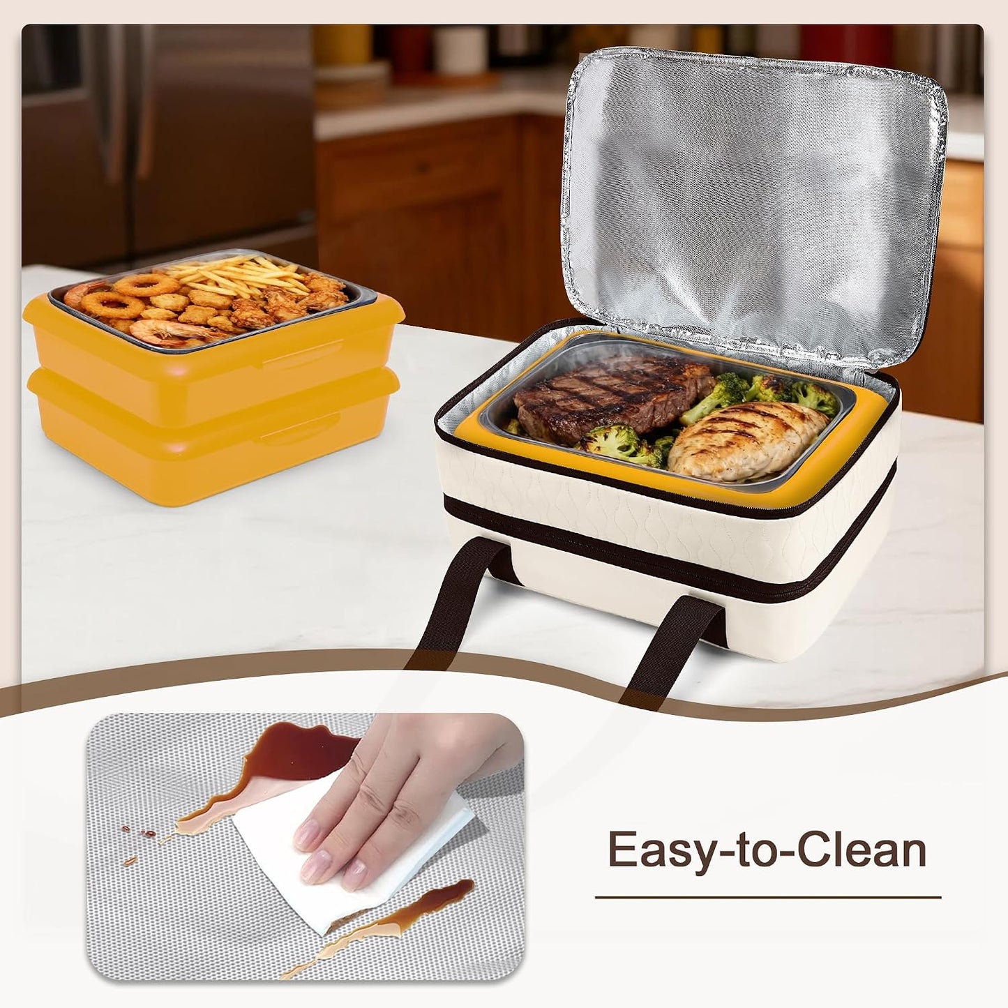 Trunab Insulated Casserole Carrier for Hot or Cold Food, Double Thermal Food Containers, Fit 9x13 Inches Baking Dish Foil Pans, For Picnic Cookouts, Potluck Parties, Beach,Beige (Beige)