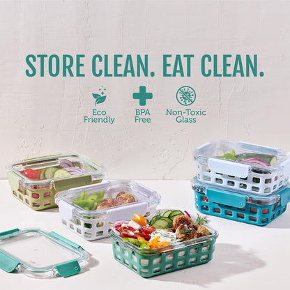 Ello Duraglass 3.4 Cup Meal Prep 10Pc,Set,Glass Food Storage Container with Silicone Sleeve and Airtight BPA-Free Plastic Lids,Dishwasher,Microwave & Freezer Safe,Evening Orchard,5 Count (Pack of 2)