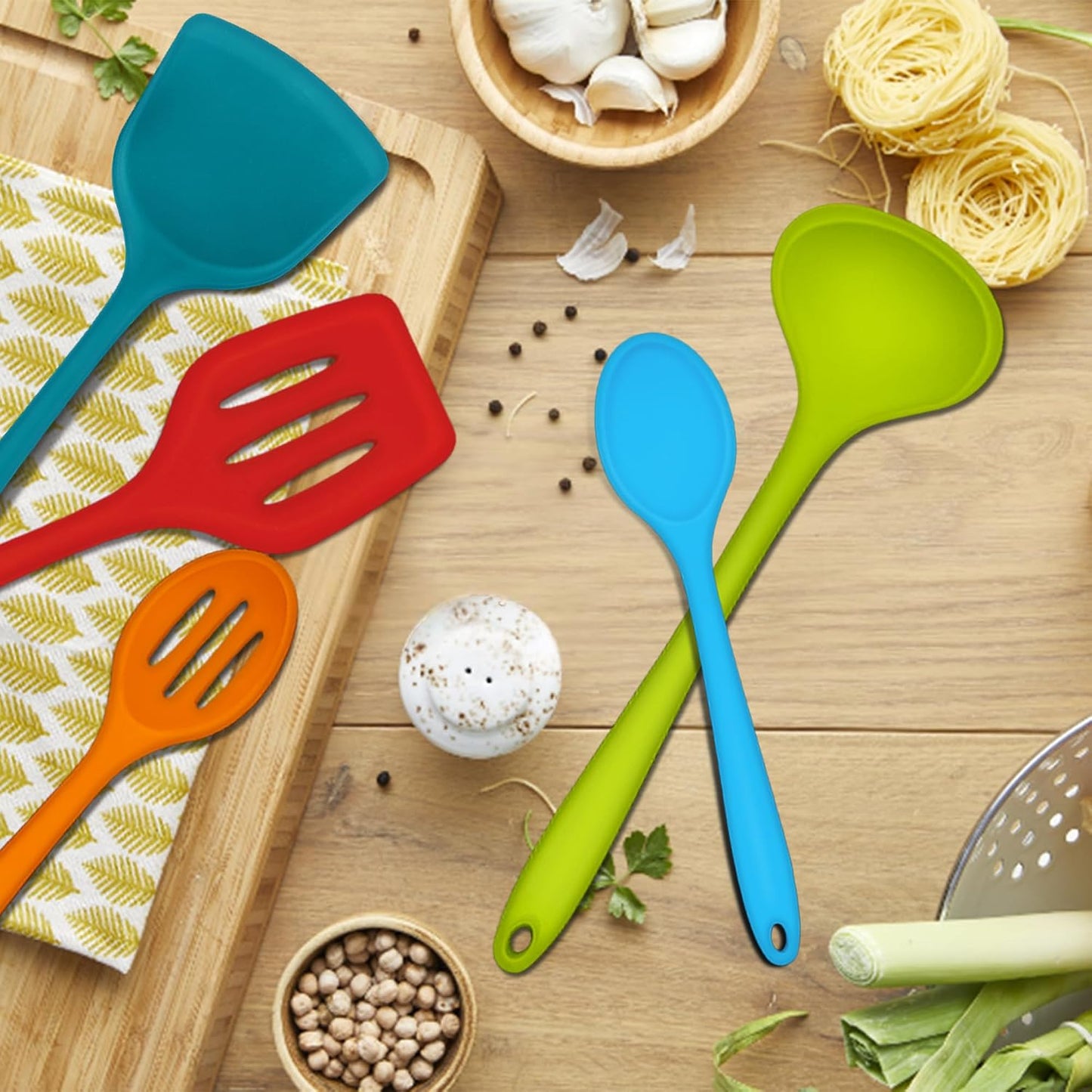 E-far 10 Pieces Silicone Cooking Utensils Set, Heat Resistant Kitchen Utensil Set for Nonstick Cookware, Kitchen Cooking Tools with Spatula, Spoon, Slotted Turner, Non-Toxic & Dishwasher Safe (Khaki)