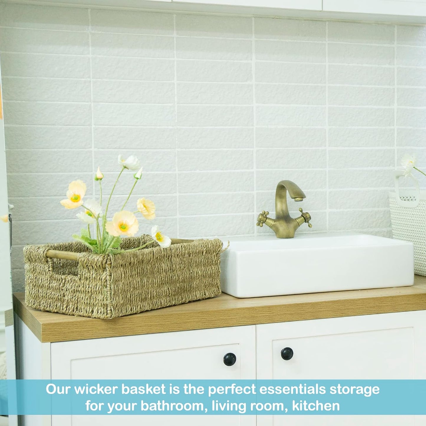 VATIMA Water Hyacinth Storage Baskets with Large Open-Front for Kitchen, Decorative for Living Room, 13.4” x 9.5” x 5.5”, 2 Pack